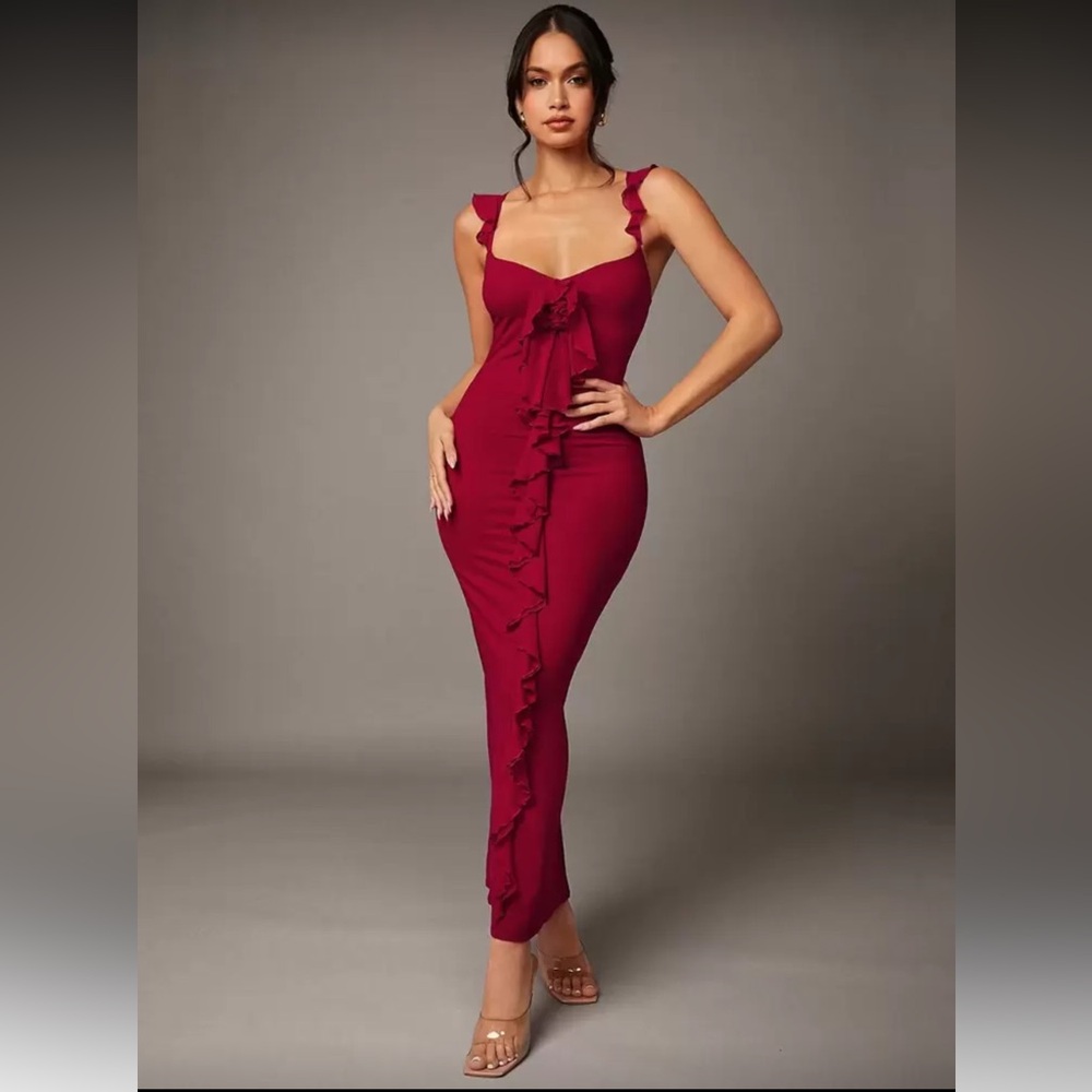 42-‎ NEW Elegant Red Ruffle Maxi Dress